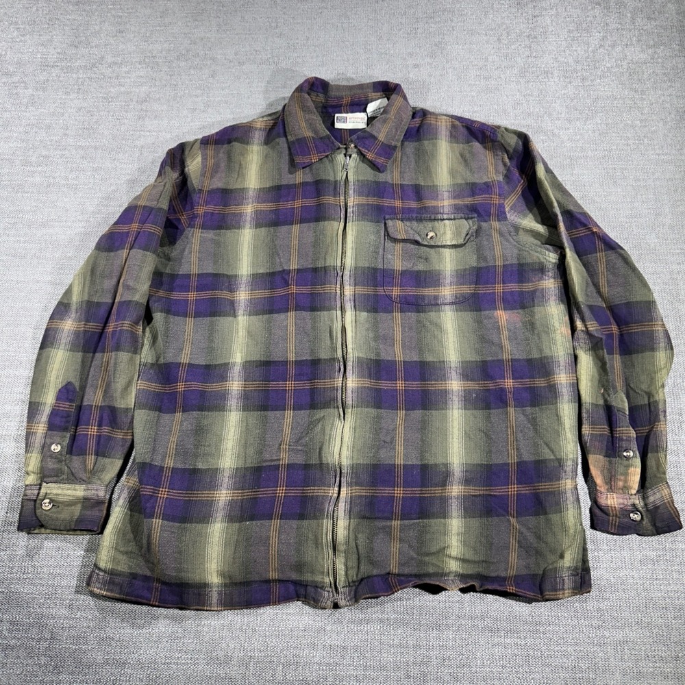 Faded Glory‎ Zip Flannel Women Medium Purple Green Fair Plaid Cotton Jacket